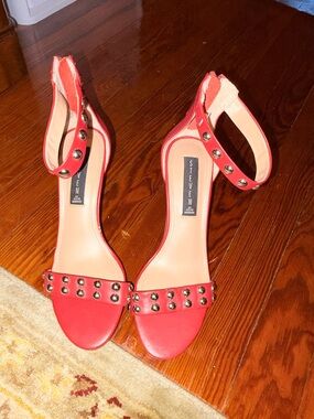 Steven by Steve Madden Red Studded Ankle Strap Heels Size 8